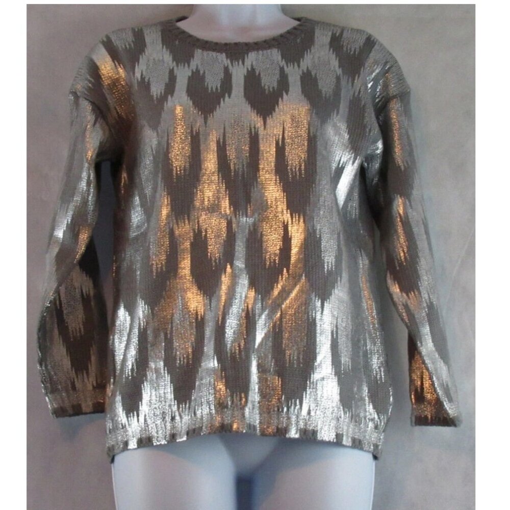 Aqua Girls' Foil Print Long Sleeve Pullover Sweater, Gray Silver, XL